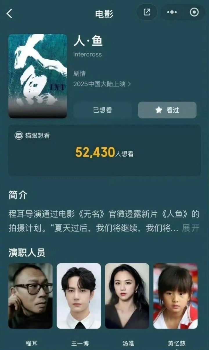 《人·鱼》演员阵容：王一博领衔，黄磊女儿黄多多、汤唯加盟 -2